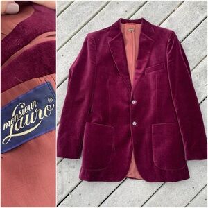 Vintage Burgundy Velvet Sports Blazer | 70’s Velour Smoking Jacket, Suit Jacket